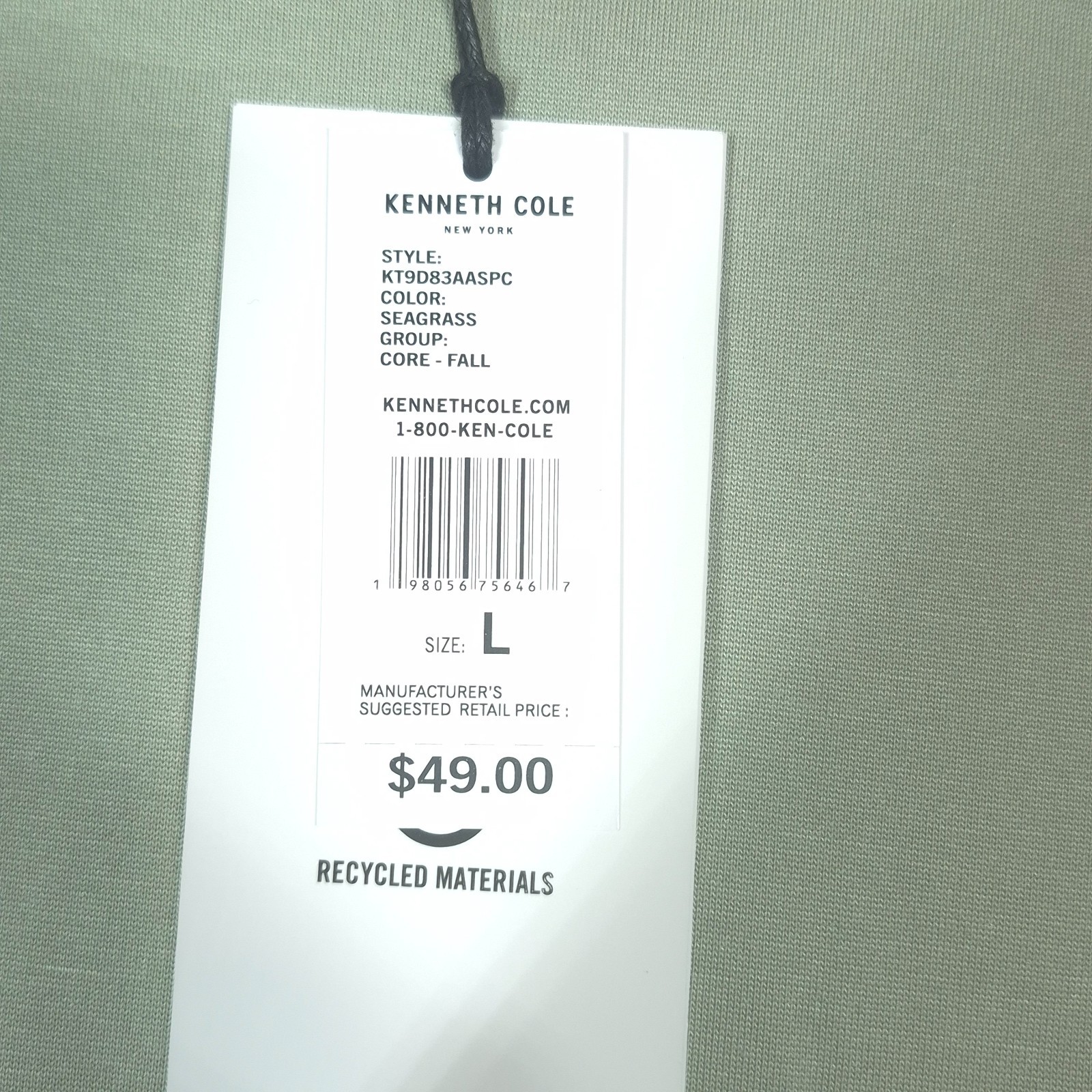 Kenneth Cole Tech SS Tee Shirt Sz L Seagrass Modal Blend Stretch Soft Curved Hem gallery