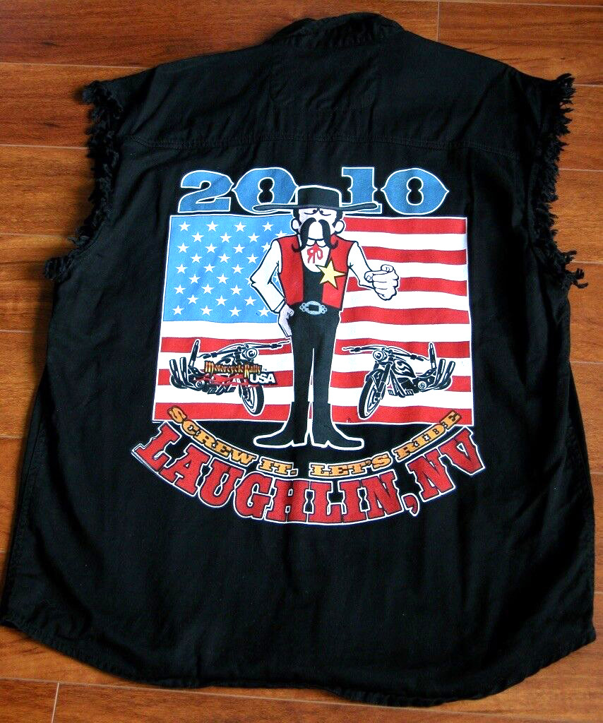 Motorcycle USA FLAG BIKER Shirt L 2010 RALLY USA FLAG V TWIN LAUGHLIN NEVADA gallery