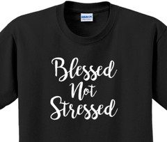 Blessed Not Stressed T-Shirt Short Sleeve Graphic Glitter Tee Unisex Apparel