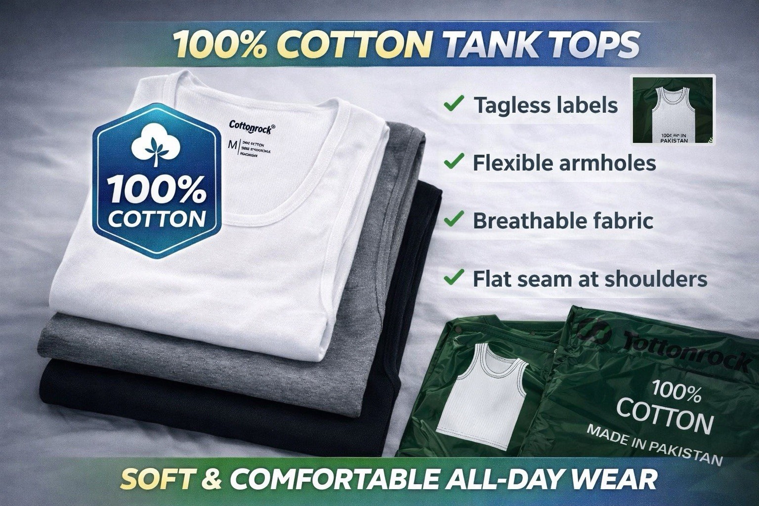 Men 100% Cotton Tank Tops Value 6-Pack Breathable Undershirts Gym Everyday Wear! gallery