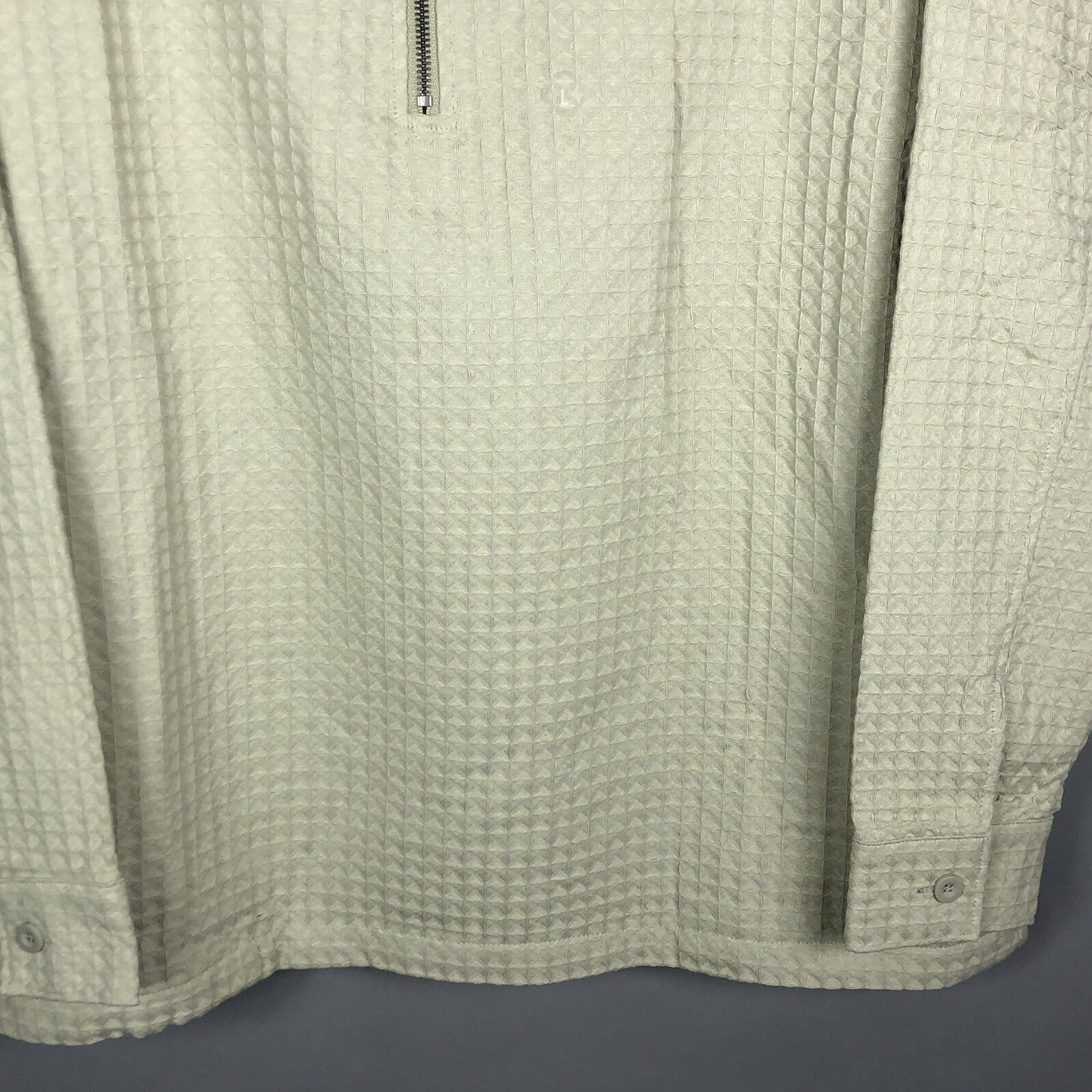 Pacsun Playboy Waffle Knit Relaxed Shirt Jacket L Beige Pockets 1/4 Zip NWT gallery