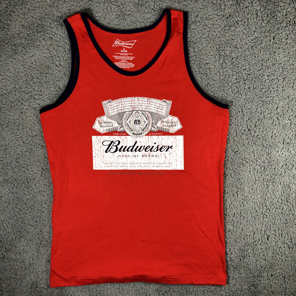 Budweiser Sleeveless Red Distressed Look T-Shirt/Tank Soft Mens S 34/36