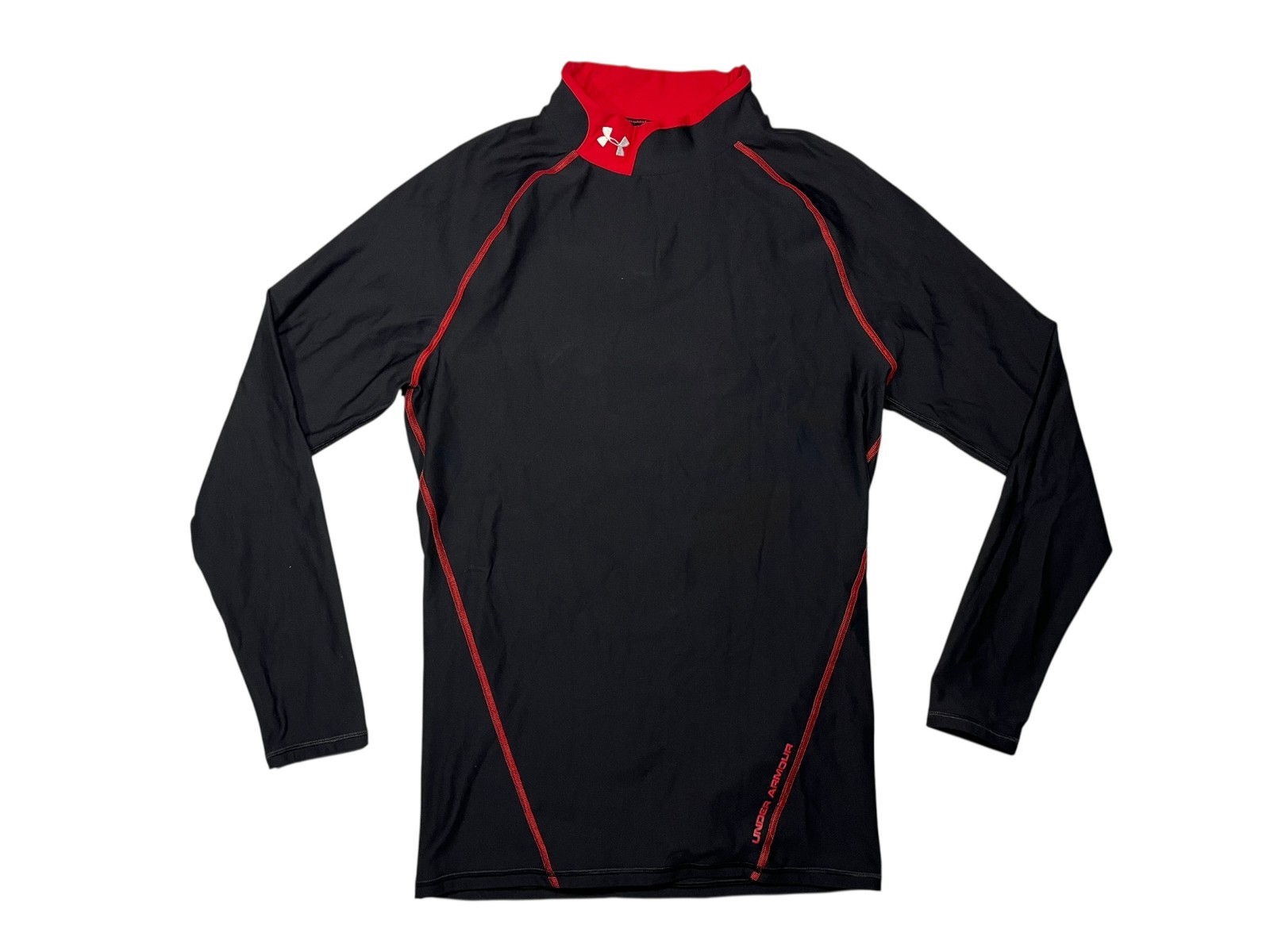 UNDER ARMOUR Black/Red Nylon/Spandex COLDGEAR MOCK-TURTLENECK Gym Shirt Men XXL