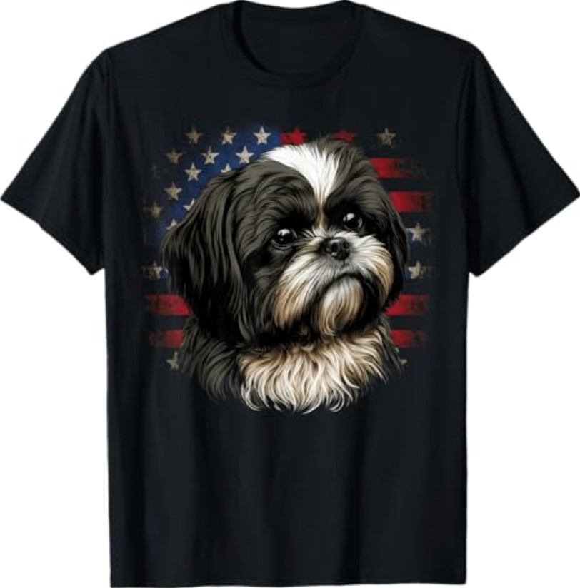 USA 4th of July Shih Tzu on Patriotic American Shih Tzu T-Shirt gallery