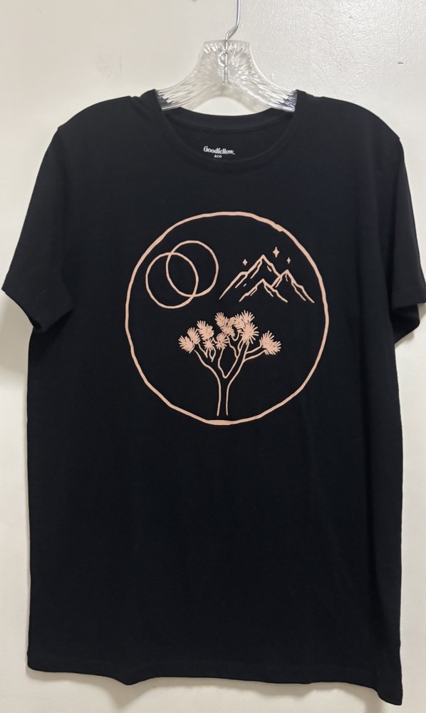 Goodfellow Black Nature Graphic Print Crew Neck Classic Fit T Shirt Sz M