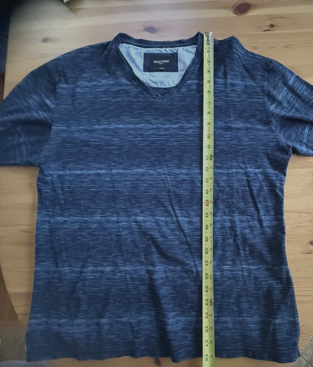 Maceoo Paris USA Shirt Men 6 / 2XL Navy V Neck Flip Cuff Long Sleeve gallery