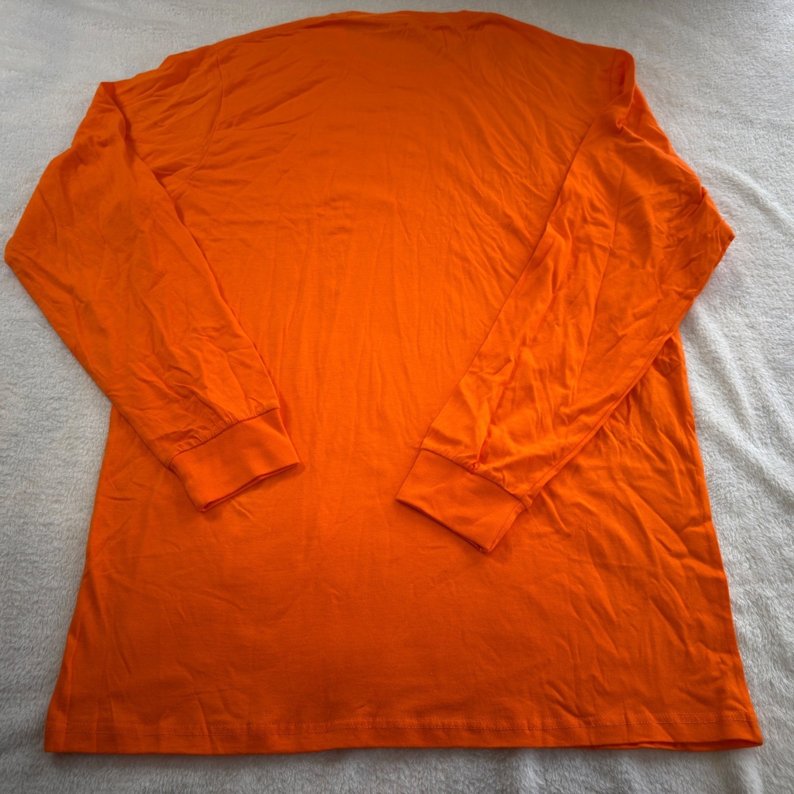 Unisex Orange Long Sleeve Crewneck T-Shirt 100% Cotton Ribbed Cuffs Size L gallery