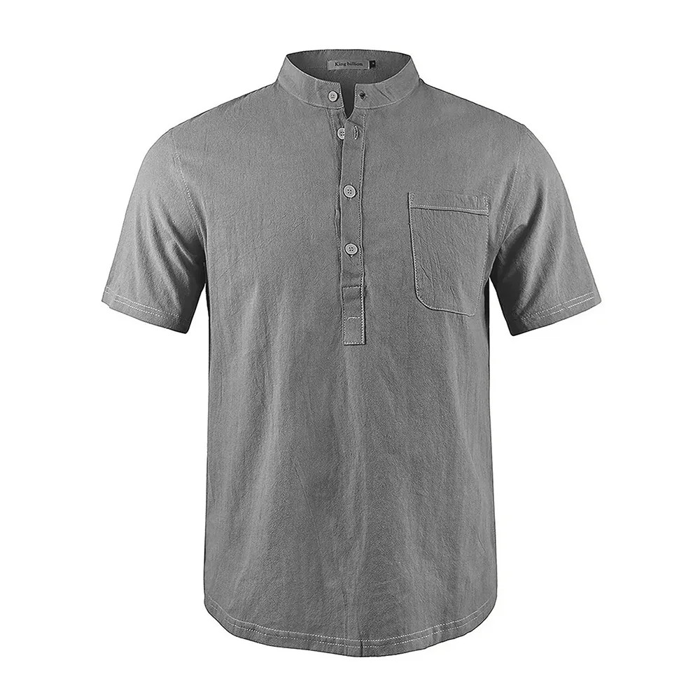 Men Casual Cotton Linen T-Shirt Pure Color T Shirts for Men Streetwear Beach Top gallery