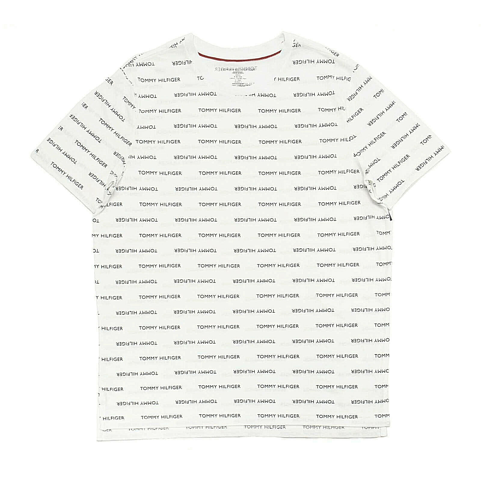 Mens Tommy Hilfiger Logo Print T-Shirt White Cotton Lounge Tee NEW