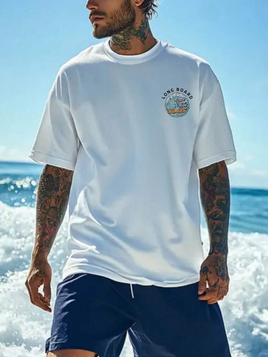 Men's Casual Beach Surfing Element Printed Short Sleeve T-Shirt gallery