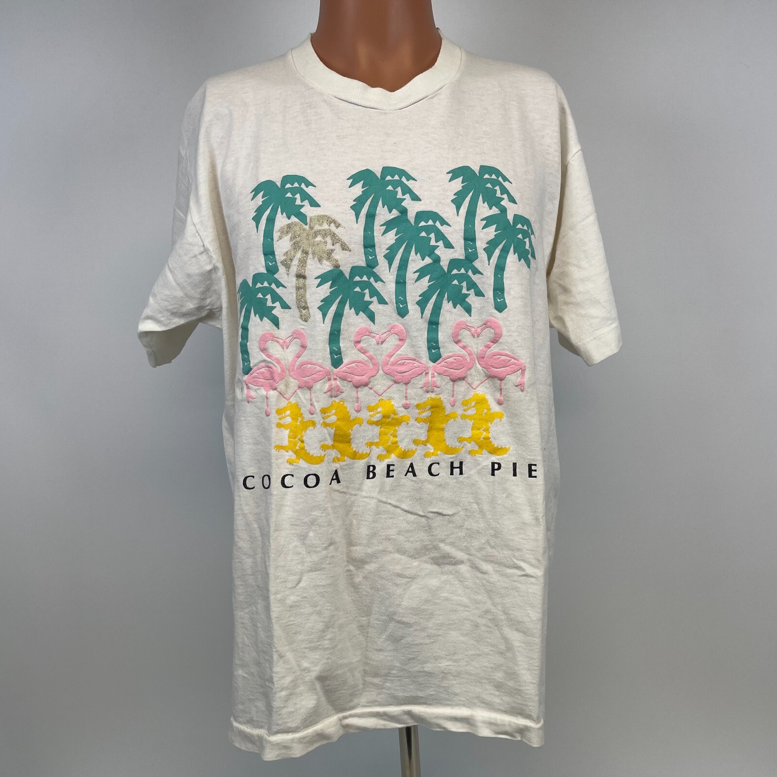 Coca Beach Pier Embossed Single Stitch T Shirt Vtg 90s Made In USA Size XL gallery