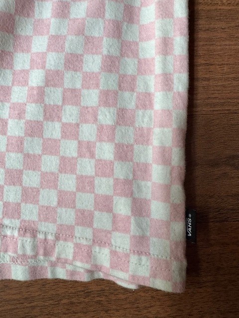 Vans Pink White Short Sleeve Crew Neck T-Shirt Size MED Checkered Check Sleeves gallery