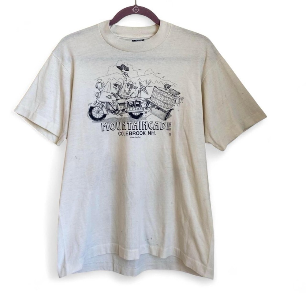Vintage 80s Mountaincade Colebrook NH Tee Sz L Hiking Biker Grunge