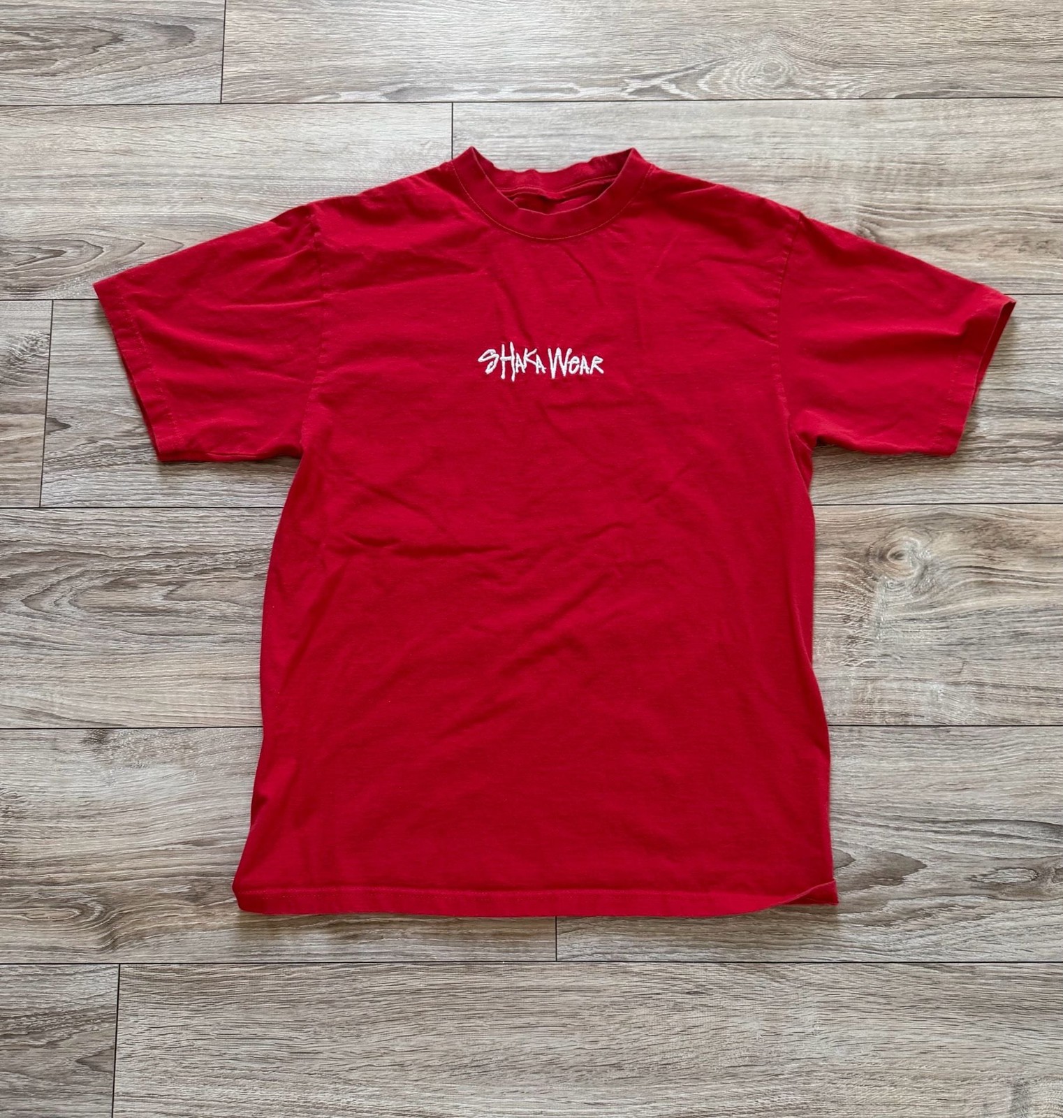 Shaka Wear Embroidered Script Logo Red Heavyweight T-Shirt gallery