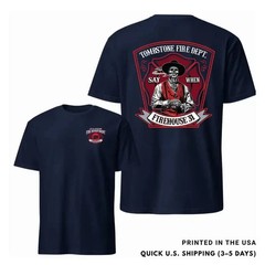 Tombstone Fire Dept Firehouse 31 T-Shirt, Western Skeleton Cowboy Graphic