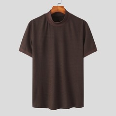 Mens Mock Turtleneck Pullover T-Shirt Knitted Sweater Slim Fit Short-Sleeve-Tee