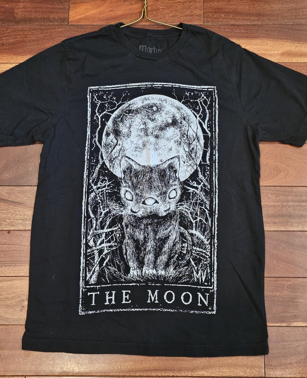 Mortus Viventi The Moon Cat Tarot Graphic Tee Occult Goth Punk Mystic Witch M gallery