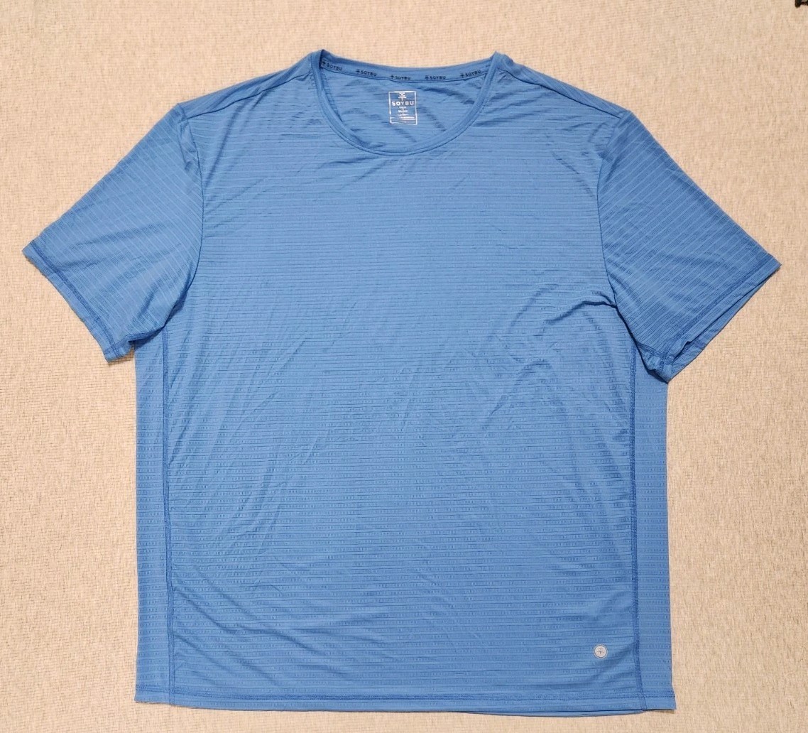 Soybu Shirt Mens Large Blue Performance Stretch Yoga Running Training Athletic