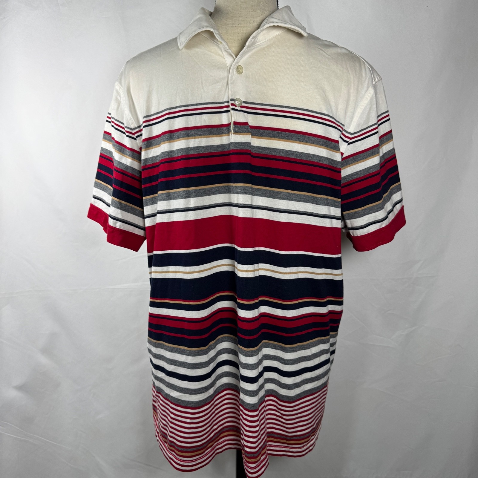 Murano Liquid Luxury Shirt Mens XL Red Blue White Striped Short Sleeve Slim Fit gallery
