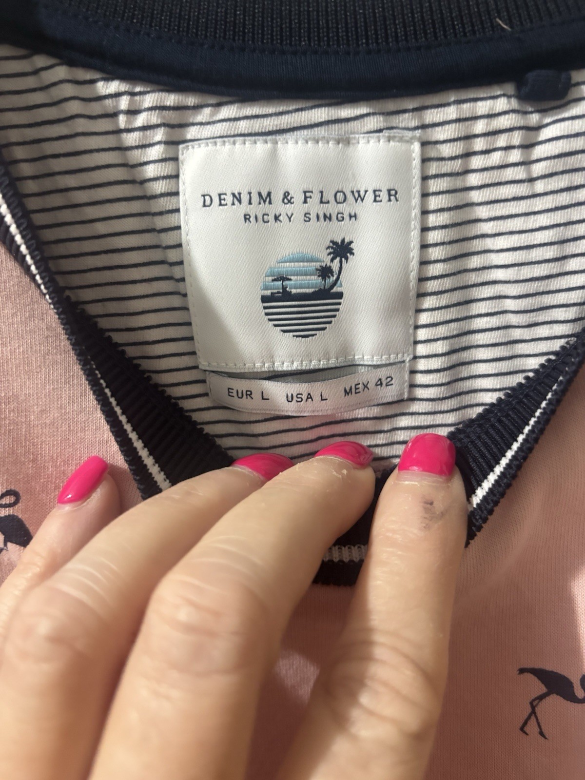Denim & Flower Ricky Singh Men's Pink Flamingo Crew Neck Knit Tee L gallery