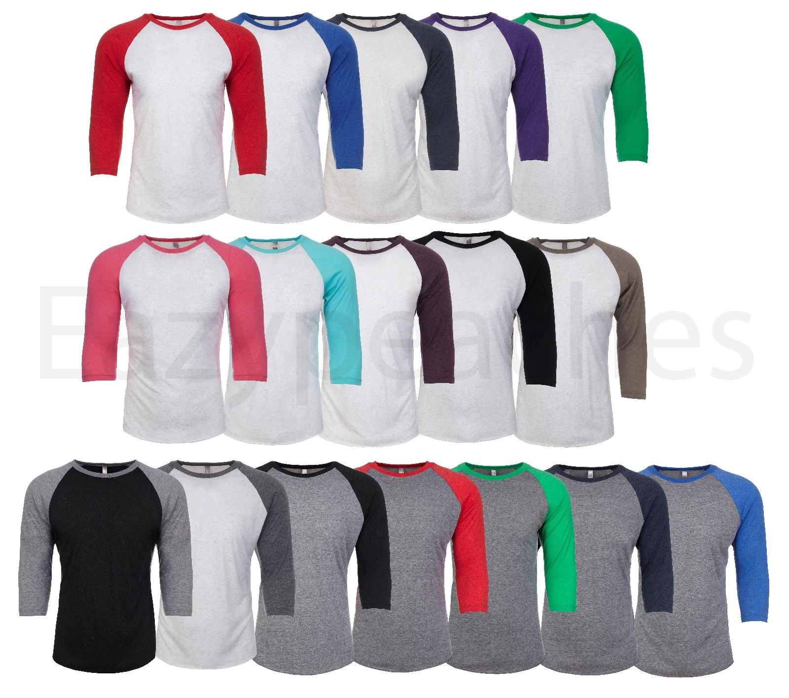 Next Level – UNISEX 3/4 Sleeve Raglan Baseball T-Shirt Tri Blend Plain Tee 6051