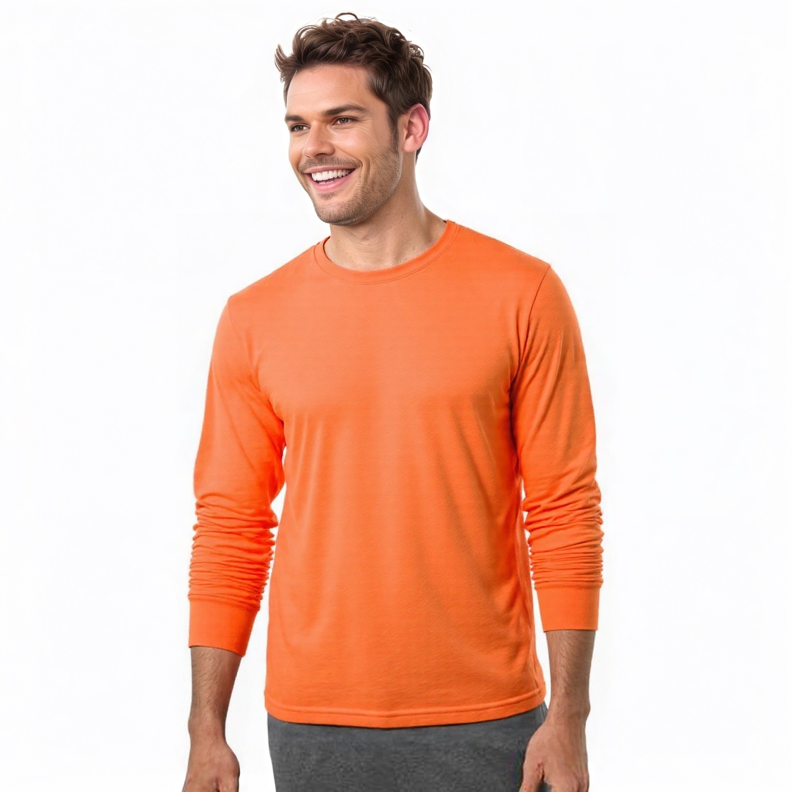 COUVER Men's Cotton Ribbed Cuff Crew Neck Long Sleeve T-Shirt, 1 Piece gallery