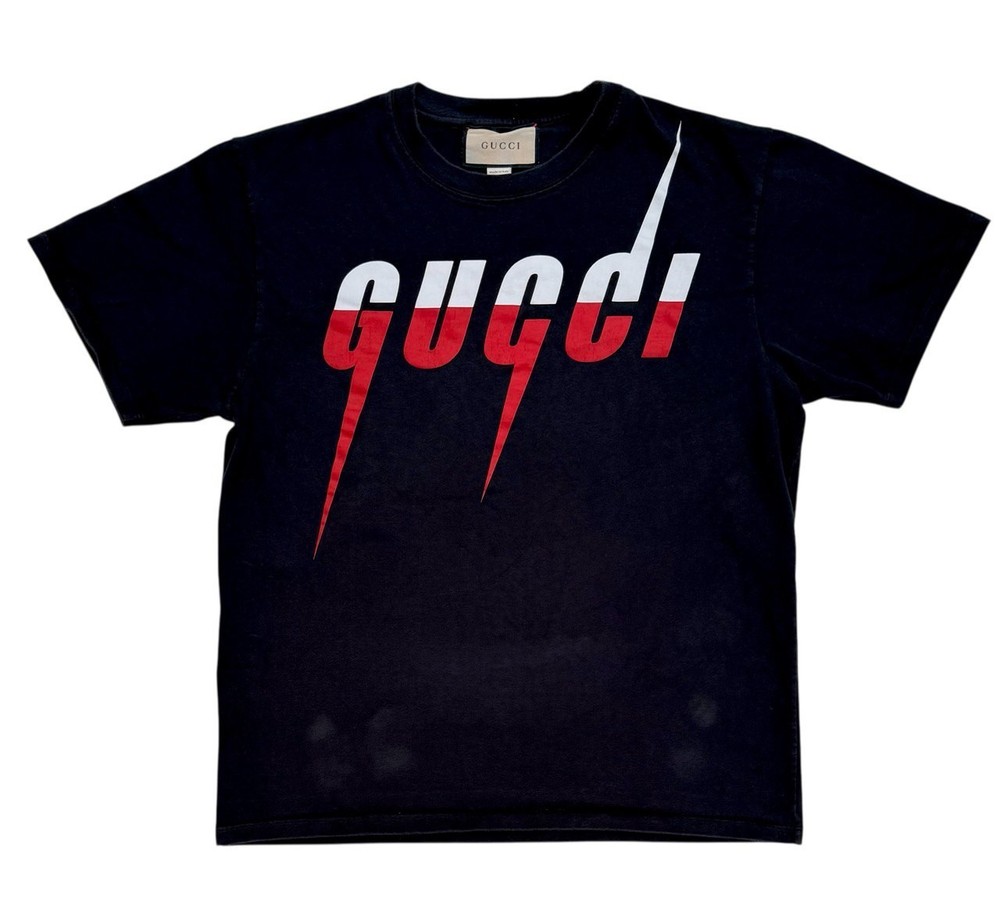 ⭕️ GUCCI LOGO GRAPHIC T-SHIRT BLACK RED WHITE MADE IN ITALY SIZE M