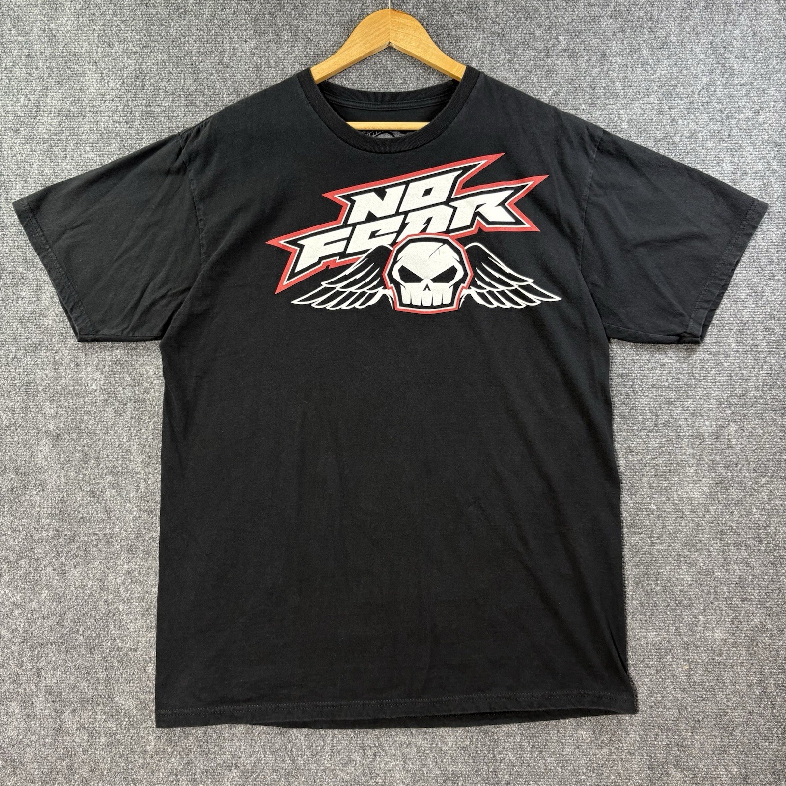 Y2K NO FEAR Shirt Mens L Black Skater Punk Rock Skull Wings Goth Skate gallery