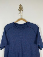 Lululemon Mens Metal Vent Stretch Athletic SS Shirt Blue/Red Microstripe Size L