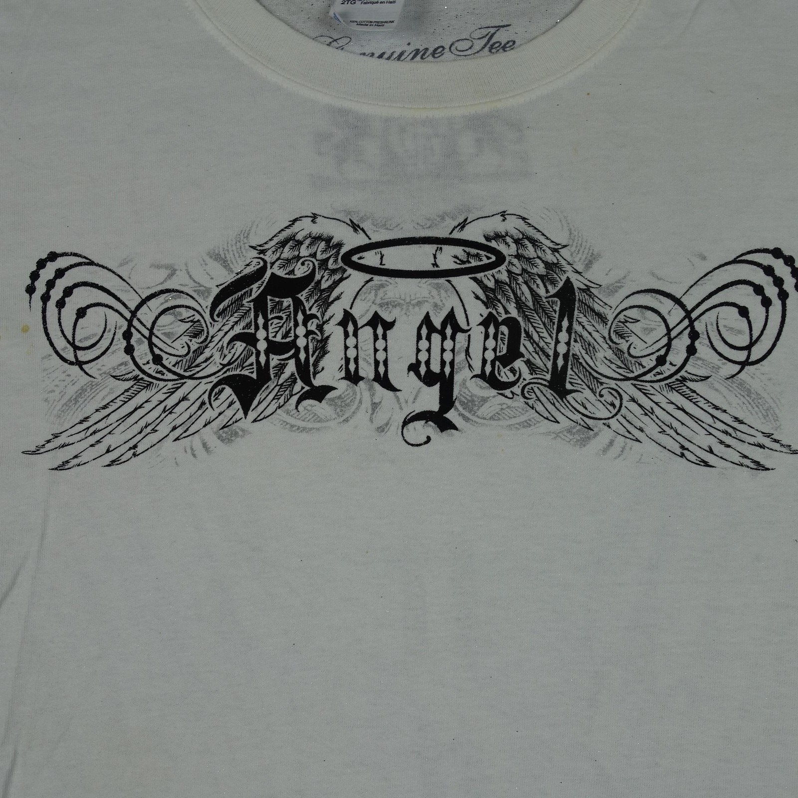 Angel Shirt Mens 2XL White Graphic Wings Halo Gothic Glitter Tee Genuine Tee Y2K gallery