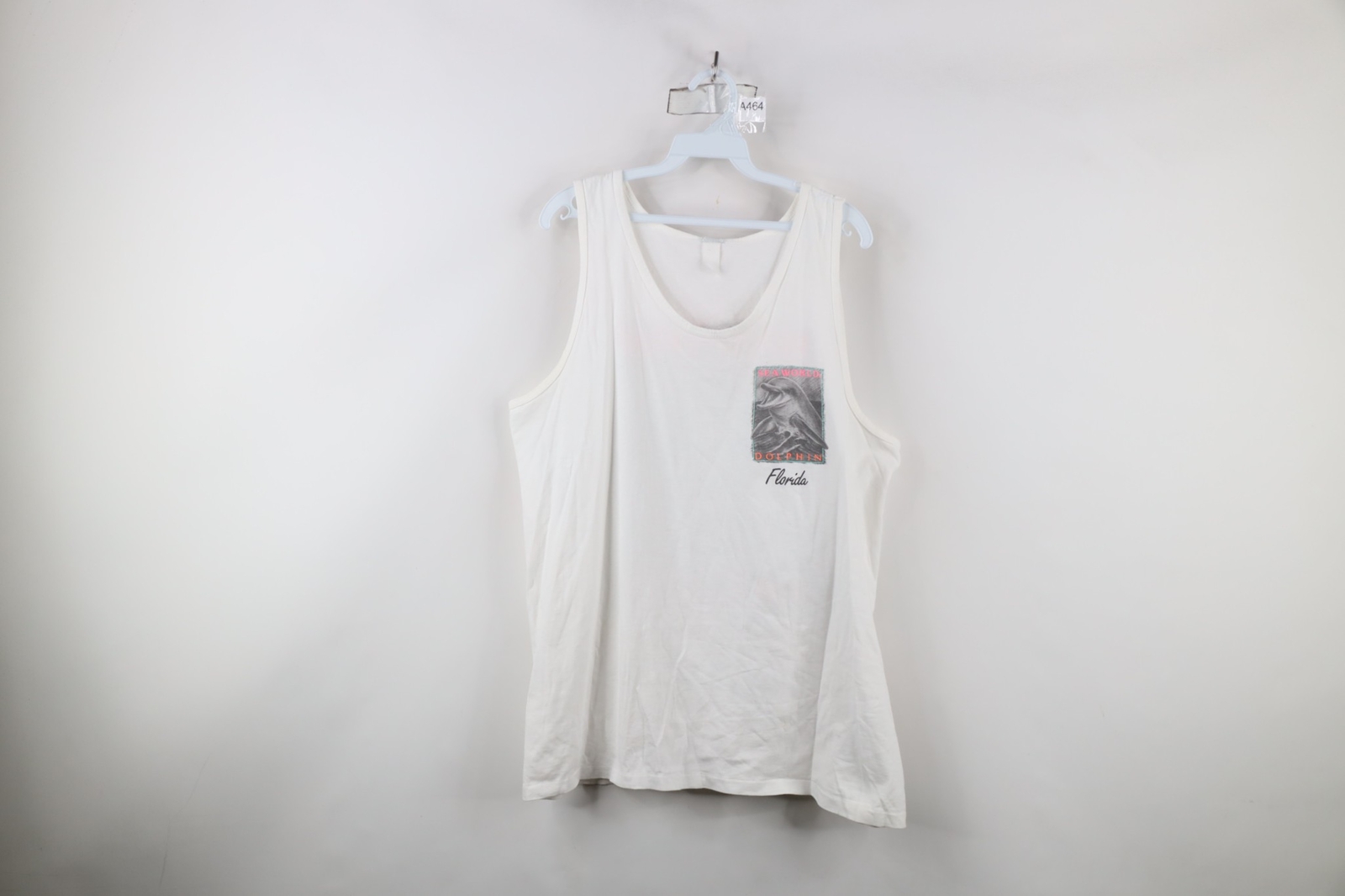 Vintage 90s Mens Large Spell Out Sea World Dolphin Florida Tank Top T-Shirt USA