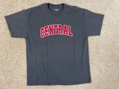 Champion Casual Basic T-Shirt Mens XL Crew Neck Central Spell Out Graphic Gray