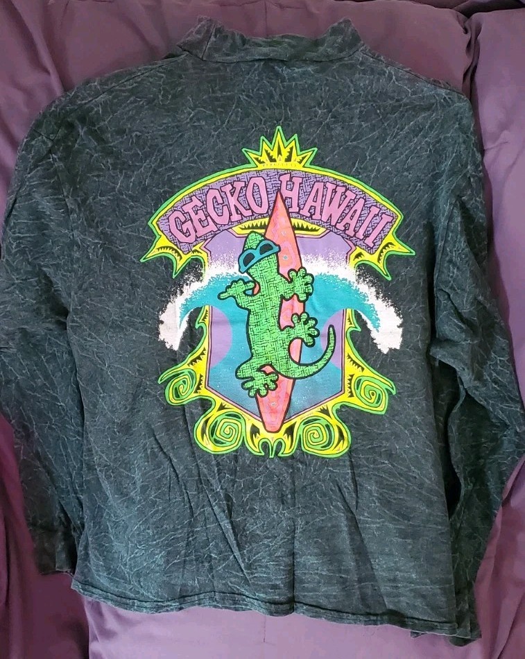Gecko Hawaii 1980s Long sleeve Mock Neck Size L Gecko Surfing Green Multicolor gallery