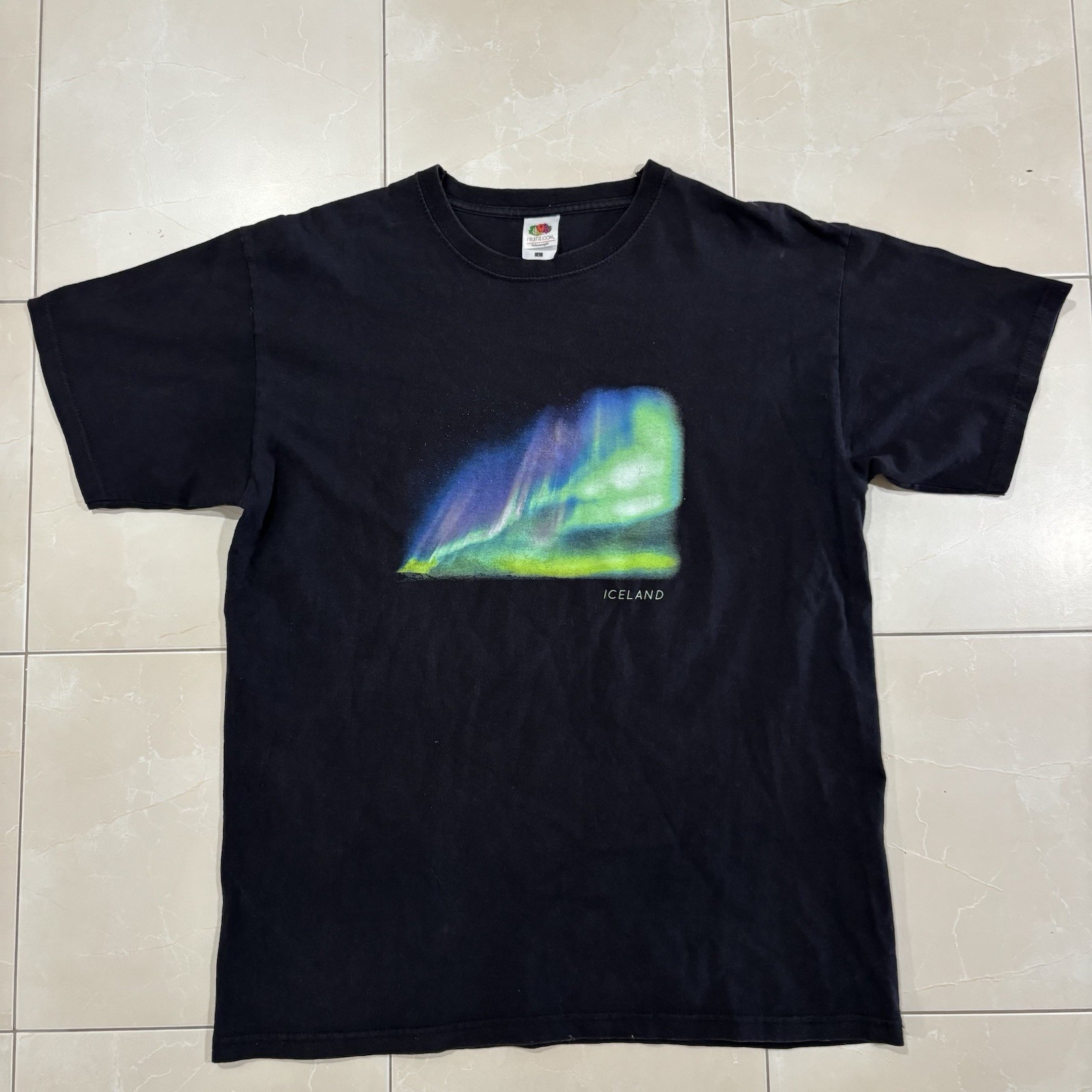 Vintage Iceland Northern Lights T Shirt Black Faded Y2K Skate Grunge Gorp Mens L gallery