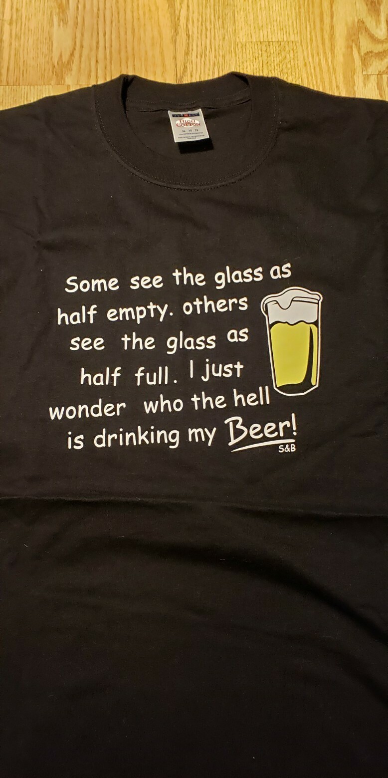 BEER DRINKING Glass half empty Men's T-Shirt XL Black Short Sleeve Jerzees NICE gallery