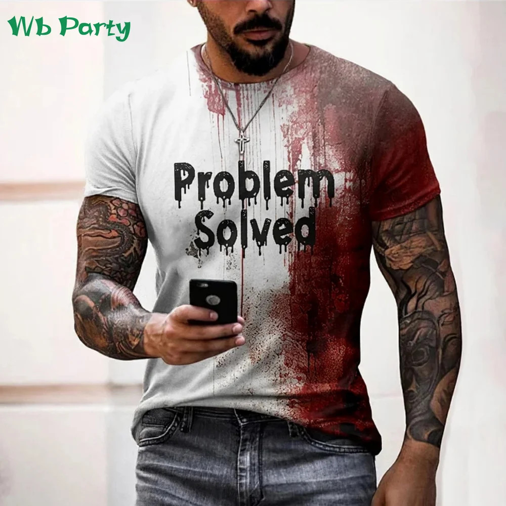 Problem Solved Bloody Print Men's Clothing Fashion T-shirts for Men Horrible gallery