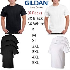 6 PACK Gildan G2000 Men’s Ultra Cotton Sleeves Tee Plain T-Shirt Black / White