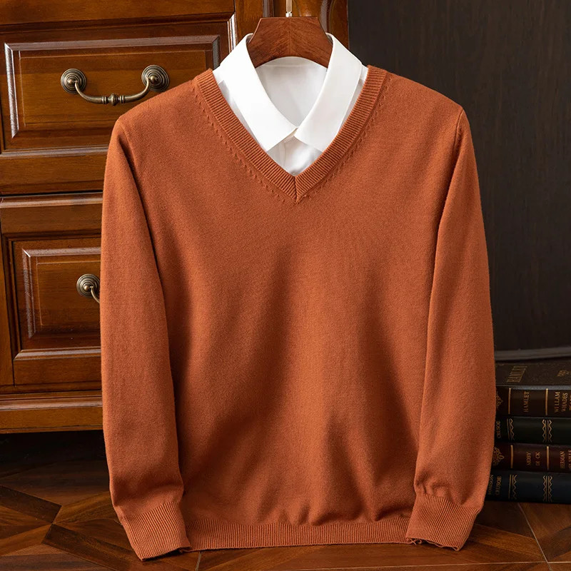 Autumn Winter Basic Merino Wool V-ne Sweater Men's Fashionable Casual Business gallery