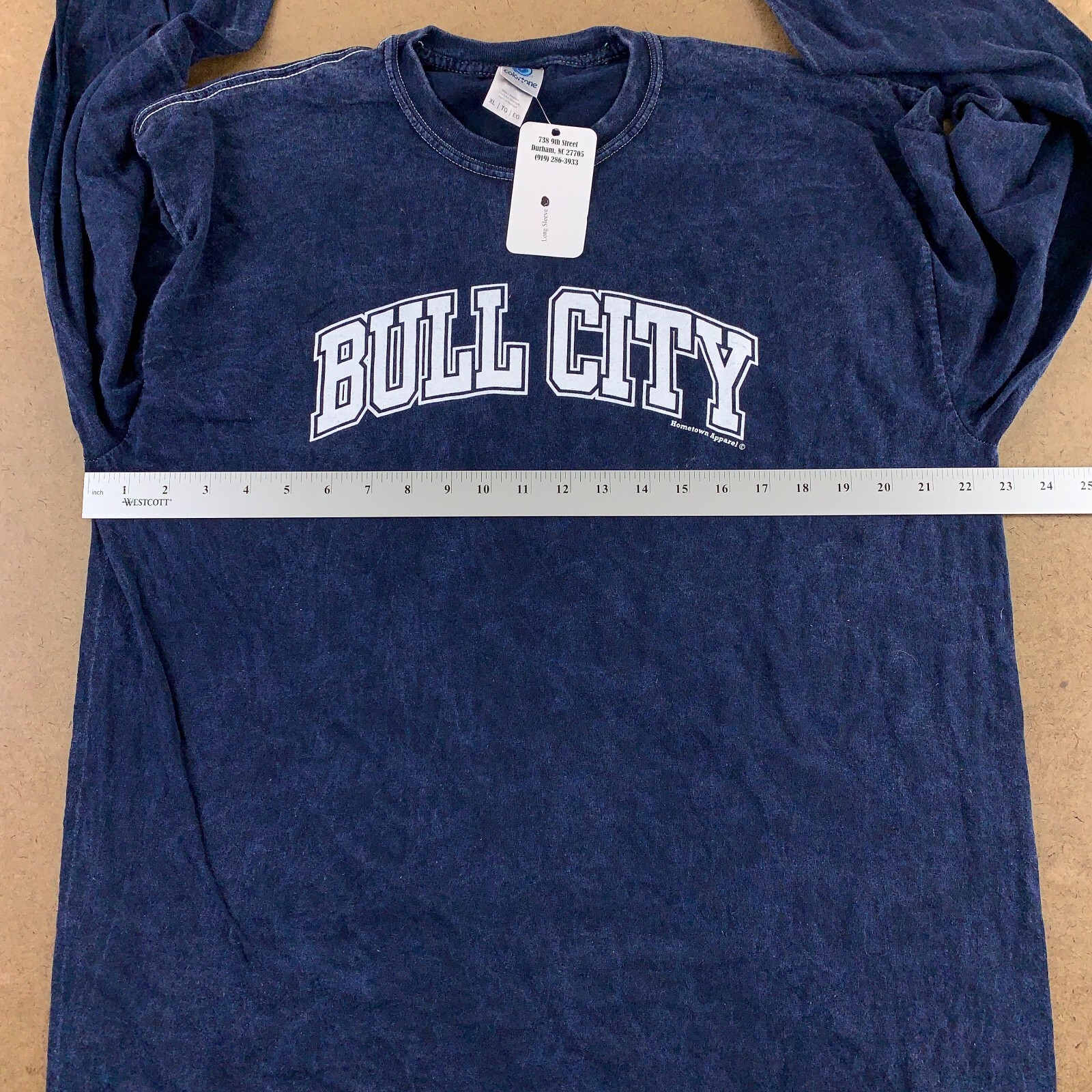 Colortone Men's Size XL Navy Washed Bull City Graphic Long Sleeve T-Shirt NWT gallery