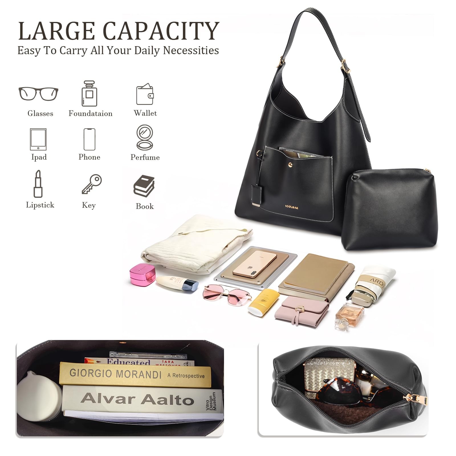 Large Tote Bag for Women, Shoulder Handbag Vegan Leather Slouchy Hobo Tote Pu... gallery