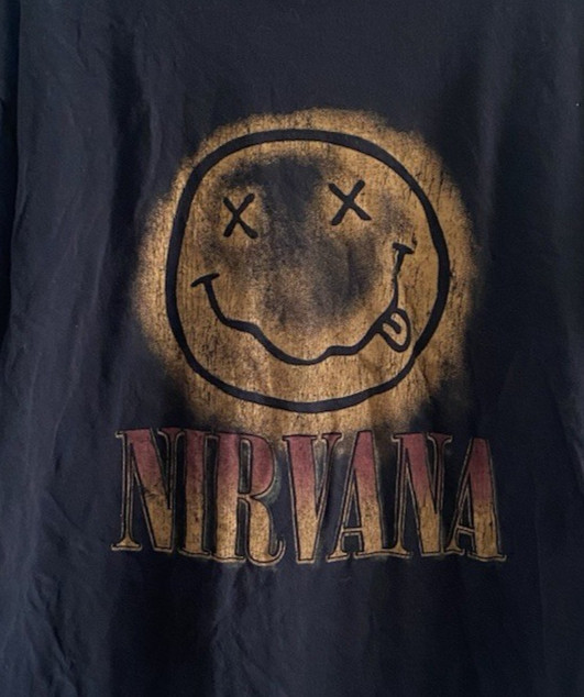 Nirvana Kurt Cobain Smile T-Shirt Unisex XL Black Short Sleeve Altered Neckline gallery
