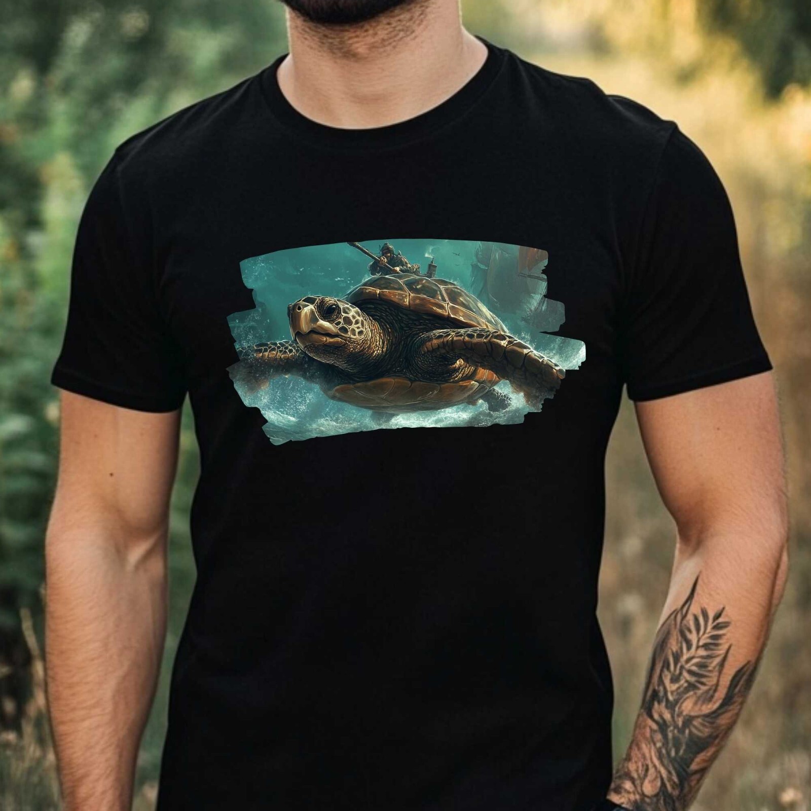 Mens Pirate Turtle Print Cotton T-Shirt Size XS to 5XL