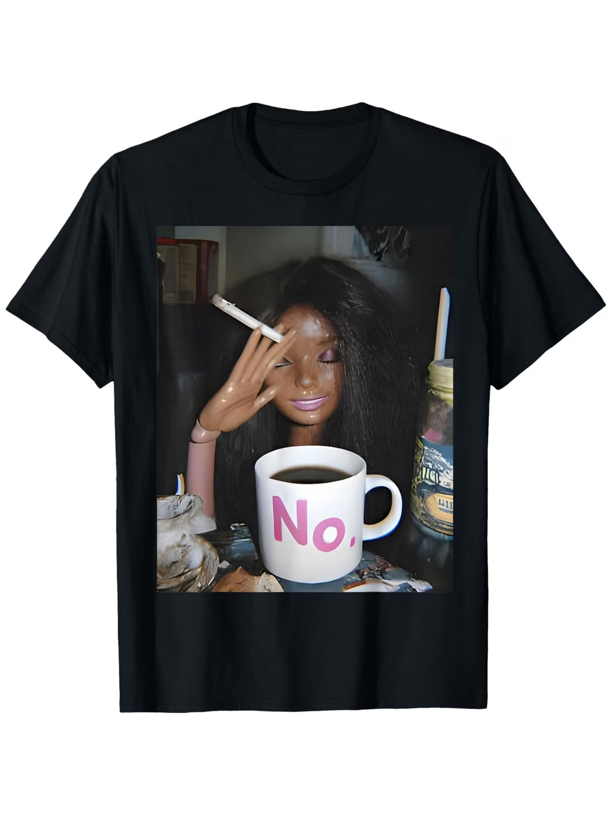 Distressed Doll Face Meme T-Shirt | Casual Loose Fit, Crew Neck, Slight Stretch