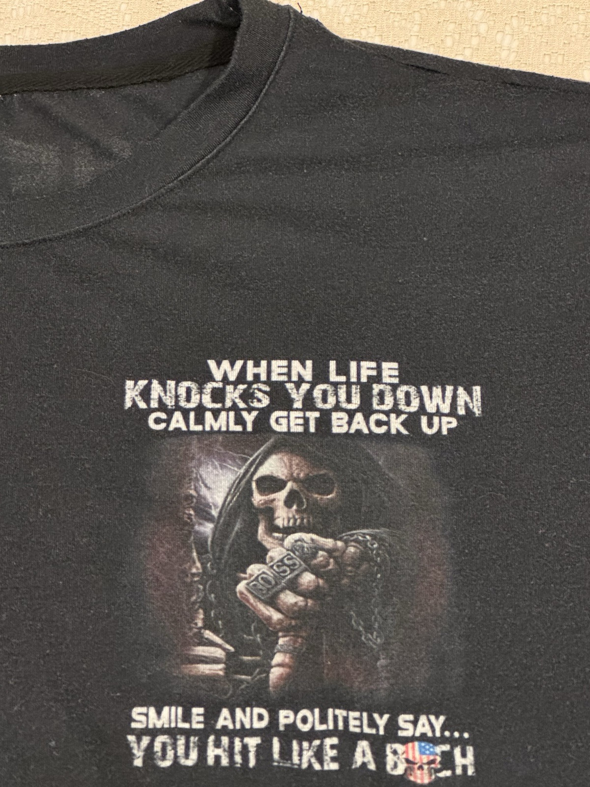 When Life Knocks You Down, Calmly Get Back Up Smile and Politely Say T-Shirt XL gallery