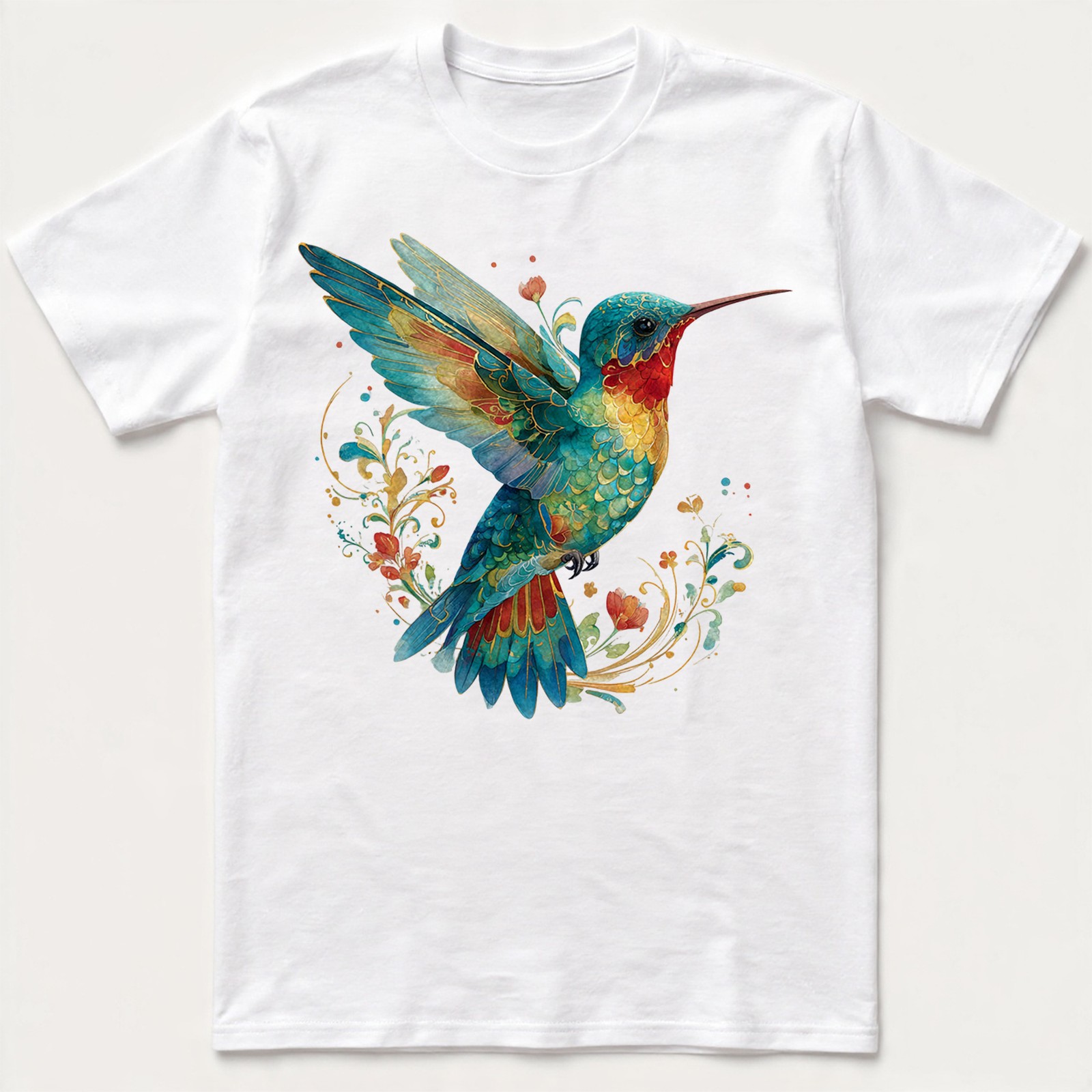 Hummingbird Floral Art Nature Retro Gift Men Women T-Shirt Tee gallery