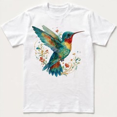 Hummingbird Floral Art Nature Retro Gift Men Women T-Shirt Tee