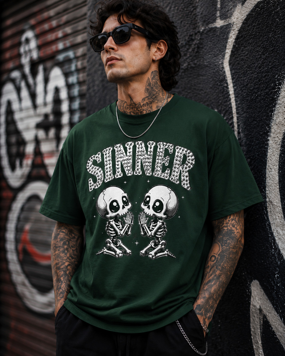 Sinner Skulls Praying Skate & Hip Hop Streetwear T Men's Big Tall Tee Shirt gallery