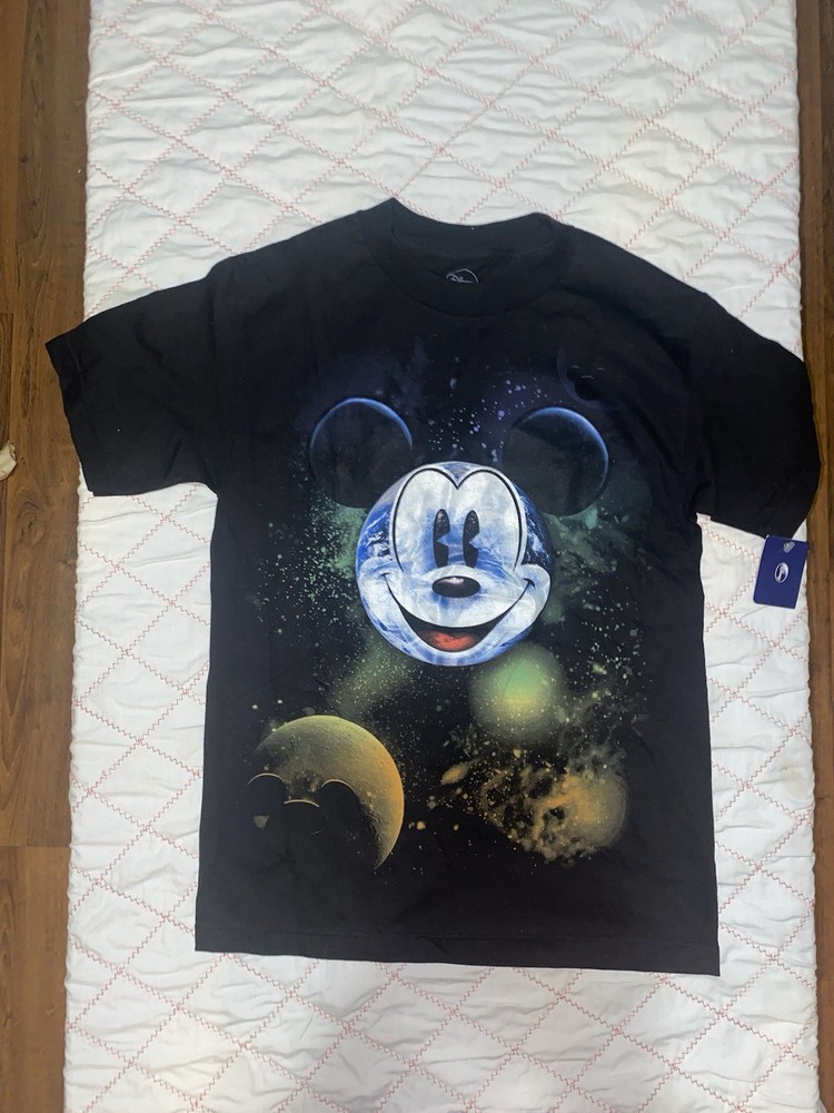 Disney Black Planet Mickey Mouse Glow In The Dark T Shirt Small 34/36 NWT