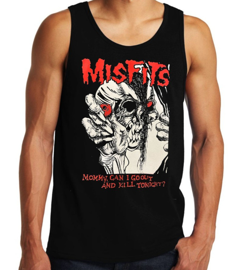 Misfits Mommy, Can I Go Out and Kill Tonight? Rock Band Men’s Black Tank Tops