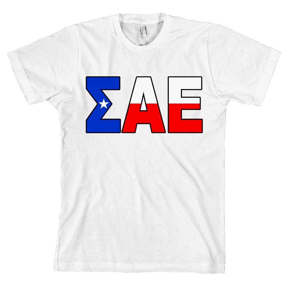 Sigma Alpha Epsilon Texas Flag Letters Bella + Canvas T Shirt SAE Tee NEW